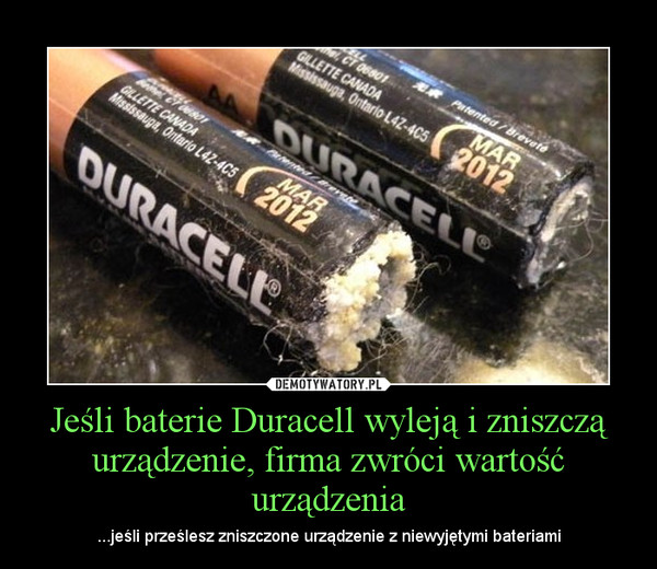 Jeśli baterie Duracell wyleją i zniszczą urządzenie, firma zwróci wartość urządzenia
