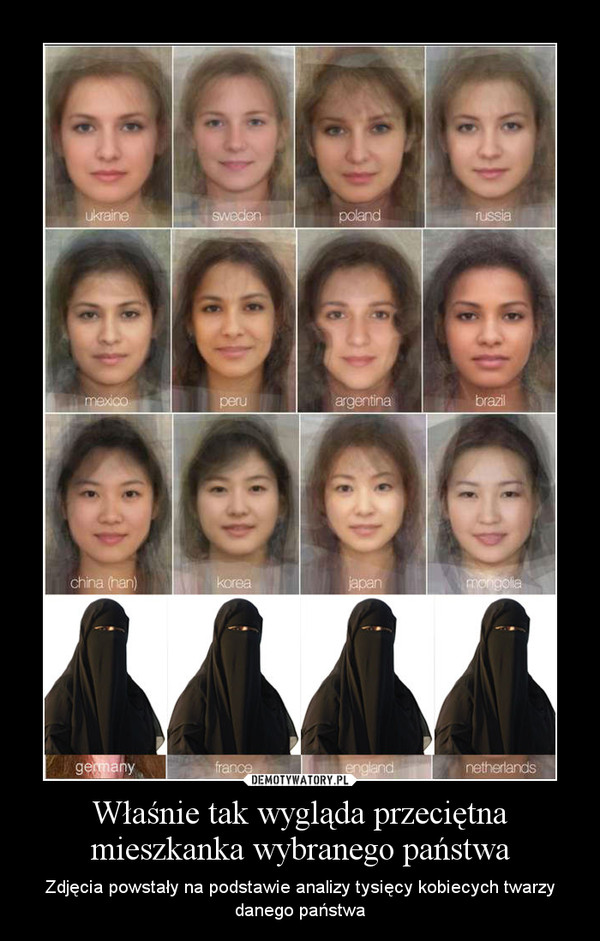 Właśnie tak wygląda przeciętna mieszkanka wybranego państwa – Zdjęcia powstały na podstawie analizy tysięcy kobiecych twarzy danego państwa 