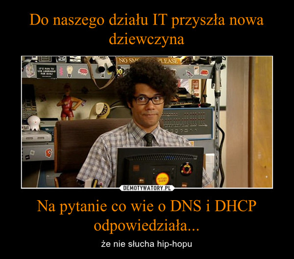 Na pytanie co wie o DNS i DHCP odpowiedziała... – że nie słucha hip-hopu 