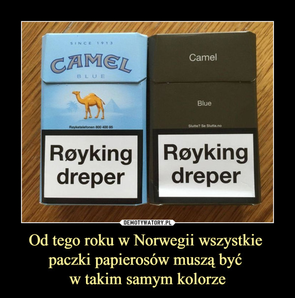Od tego roku w Norwegii wszystkie paczki papierosów muszą być w takim samym kolorze –  CAMEL Royking dreper