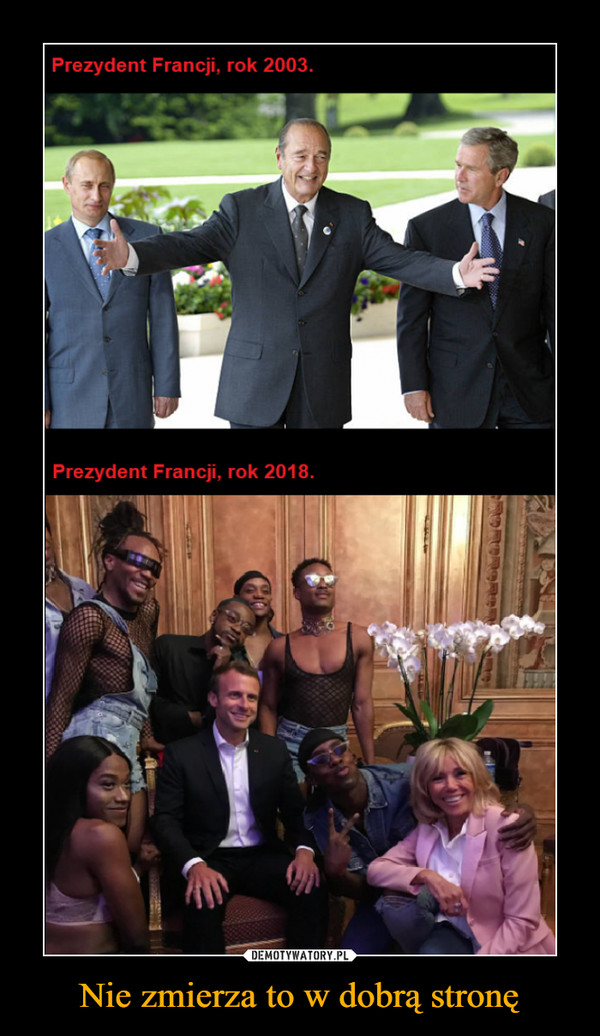 Nie zmierza to w dobrą stronę –  Prezydent Francji, rok 2003.Prezydent Francji, rok 2018.