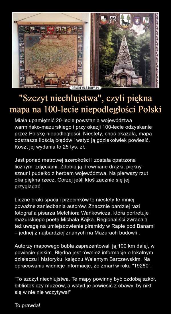 "Szczyt niechlujstwa", czyli piękna mapa na 100-lecie niepodległości Polski