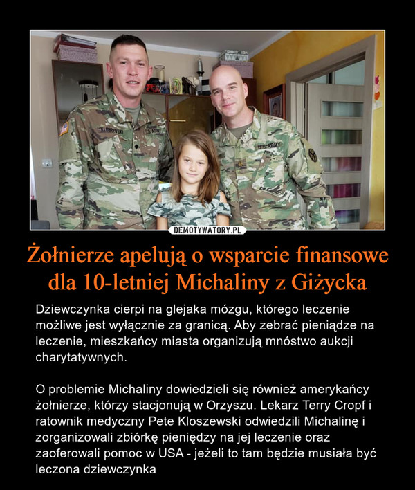 Żołnierze apelują o wsparcie finansowe dla 10-letniej Michaliny z Giżycka
