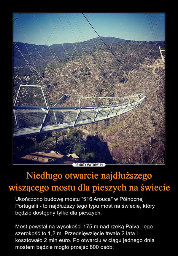 Niedługo otwarcie najdłuższego wiszącego mostu dla pieszych na świecie