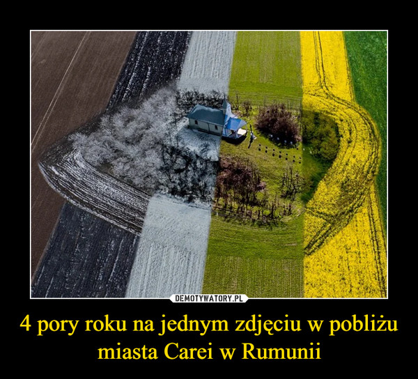 4 pory roku na jednym zdjęciu w pobliżu miasta Carei w Rumunii –  