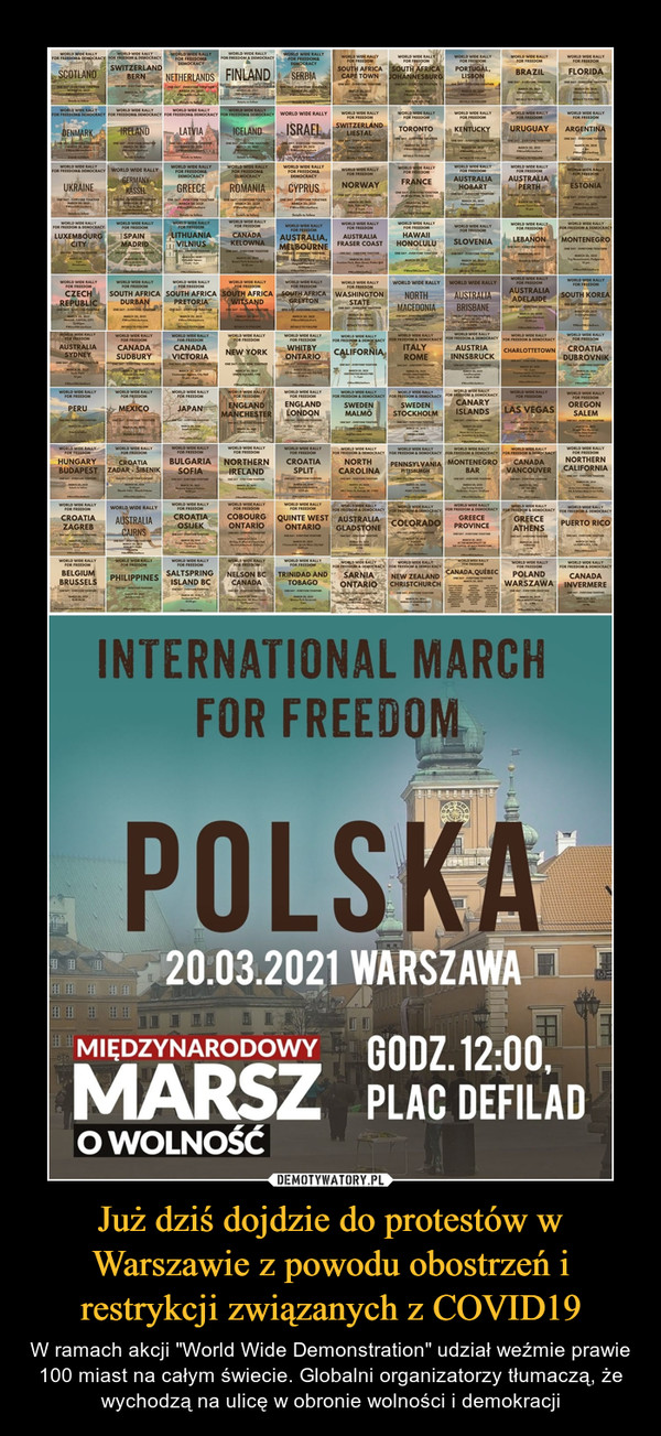 Już dziś dojdzie do protestów w Warszawie z powodu obostrzeń i restrykcji związanych z COVID19