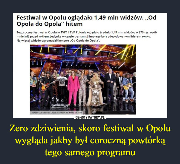 Zero zdziwienia, skoro festiwal w Opolu wygląda jakby był coroczną powtórką tego samego programu –  