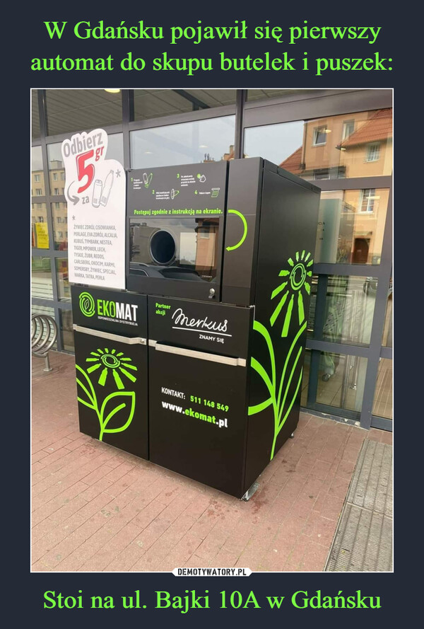 W Gdańsku pojawił się pierwszy automat do skupu butelek i puszek: Stoi na ul. Bajki 10A w Gdańsku