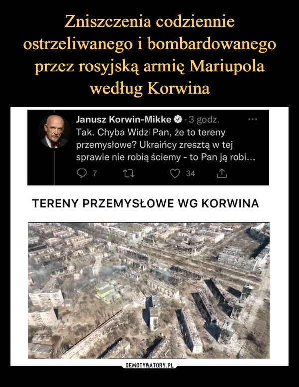 Zniszczenia codziennie ostrzeliwanego i bombardowanego przez rosyjską armię Mariupola według Korwina