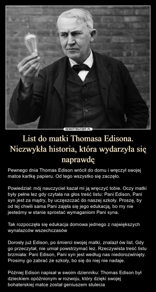 List do matki Thomasa Edisona. Niezwykła historia, która wydarzyła się naprawdę
