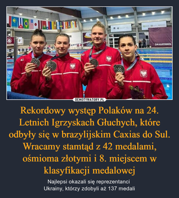 Rekordowy występ Polaków na 24. Letnich Igrzyskach Głuchych, które odbyły się w brazylijskim Caxias do Sul. Wracamy stamtąd z 42 medalami, ośmioma złotymi i 8. miejscem w klasyfikacji medalowej