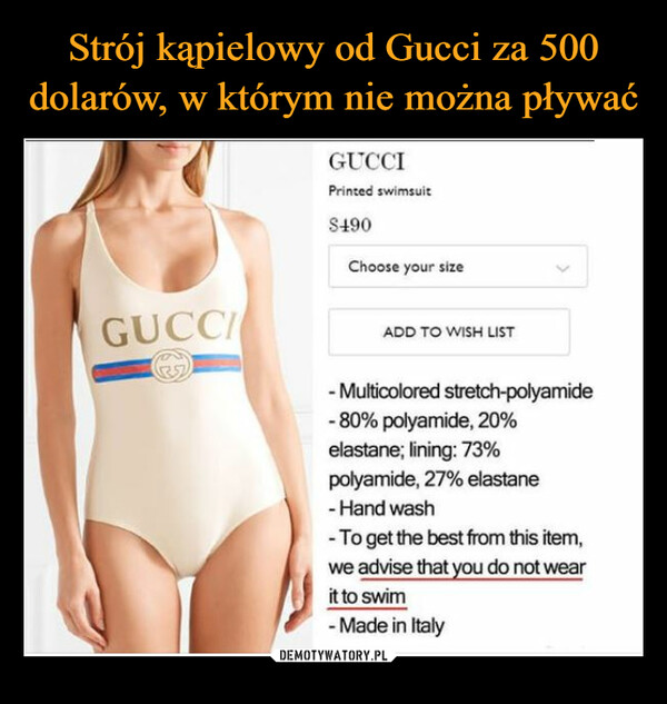 Strój kąpielowy od Gucci za 500 dolarów, w którym nie można pływać
