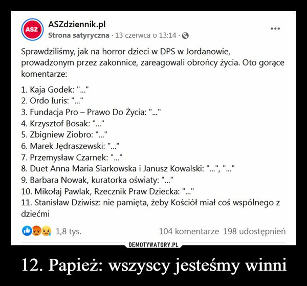 12. Papież: wszyscy jesteśmy winni –  ASZdziennik.pl