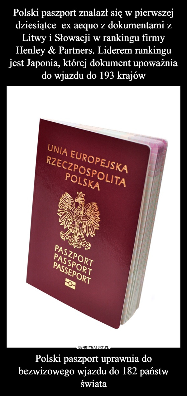 Polski paszport uprawnia do bezwizowego wjazdu do 182 państw świata –  