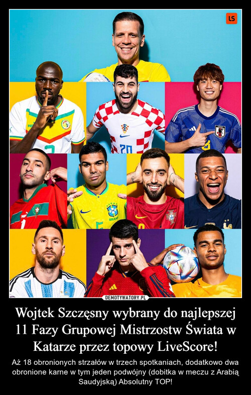 Wojtek Szczęsny wybrany do najlepszej 11 Fazy Grupowej Mistrzostw Świata w Katarze przez topowy LiveScore!