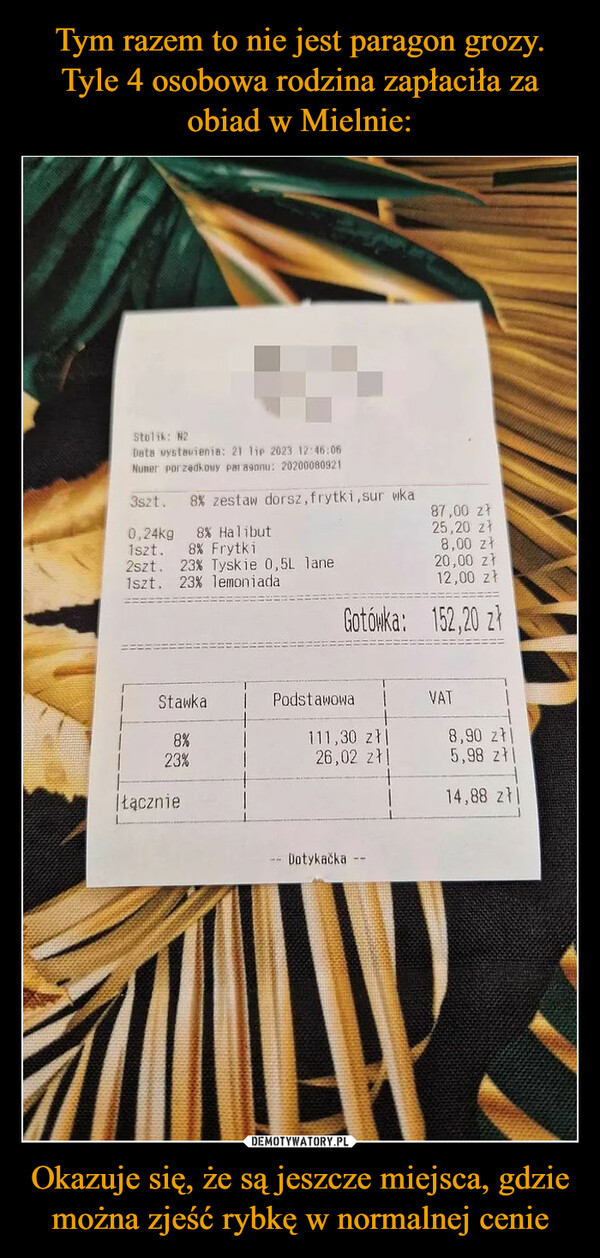 Tym razem to nie jest paragon grozy. Tyle 4 osobowa rodzina zapłaciła za obiad w Mielnie: Okazuje się, że są jeszcze miejsca, gdzie można zjeść rybkę w normalnej cenie