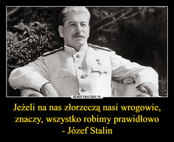 Jeżeli na nas złorzeczą nasi wrogowie, znaczy, wszystko robimy prawidłowo
- Józef Stalin