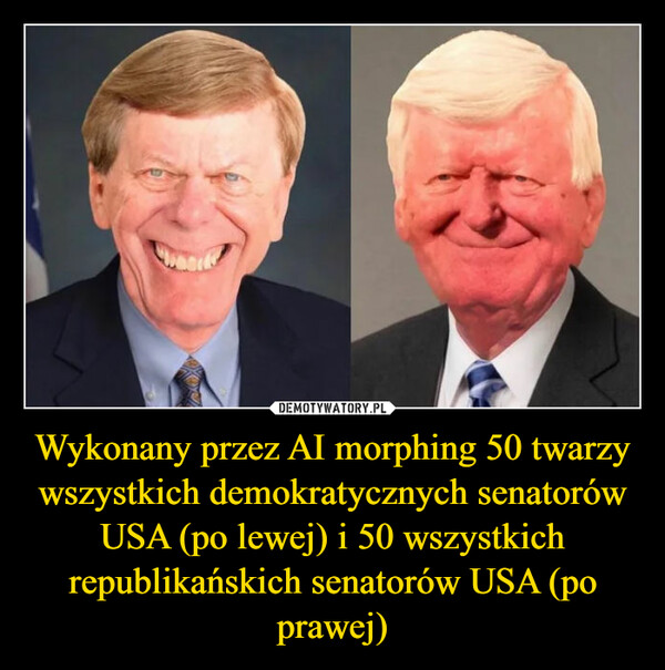 Wykonany przez AI morphing 50 twarzy wszystkich demokratycznych senatorów USA (po lewej) i 50 wszystkich republikańskich senatorów USA (po prawej) –  Car