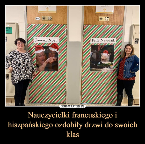 Nauczycielki francuskiego i hiszpańskiego ozdobiły drzwi do swoich klas –  LUZK16Joyeux Noel!17Feliz Navidad.